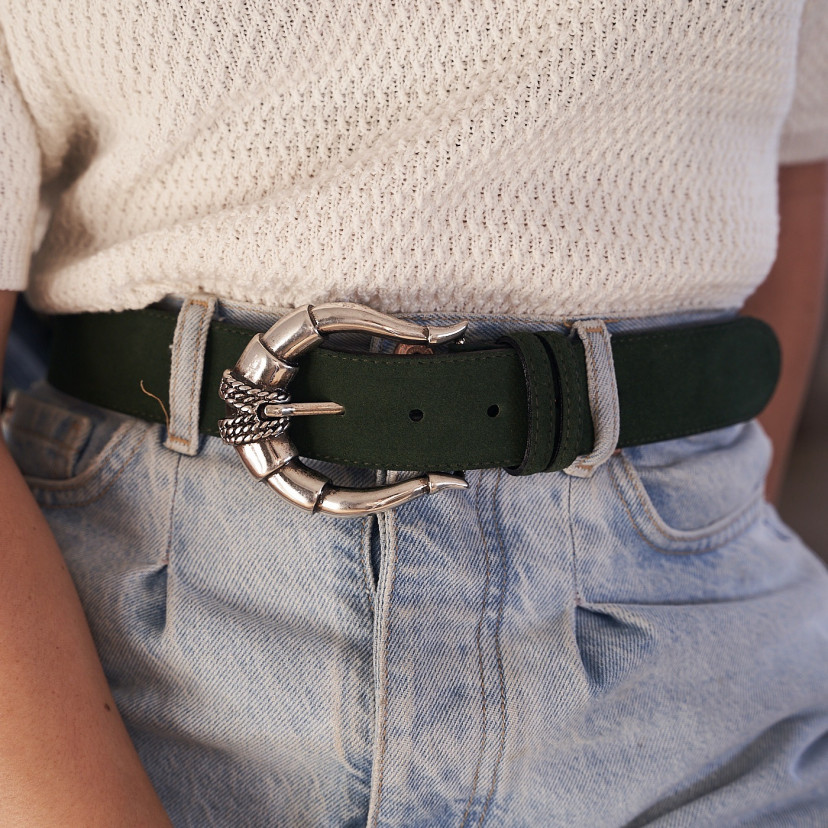 Wide Belt with Silver Buckle
